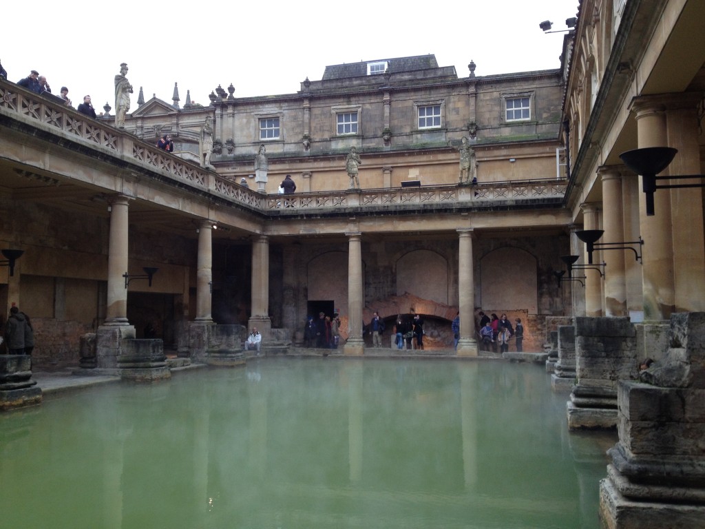 The Roman bath, filled with water that fell on the Mendip Hills 10,000 years ago.