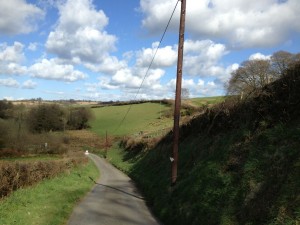 Owlaborough Lane, winding through the hills near Knowstone