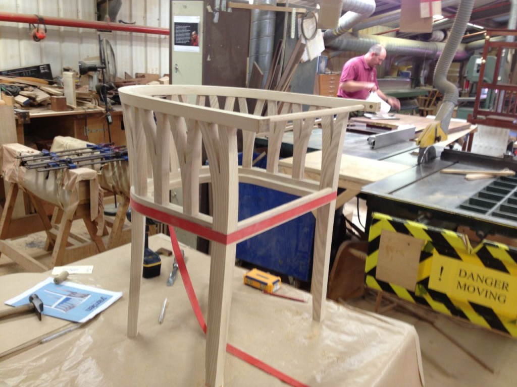A custom chair being built at Stewart Linford.